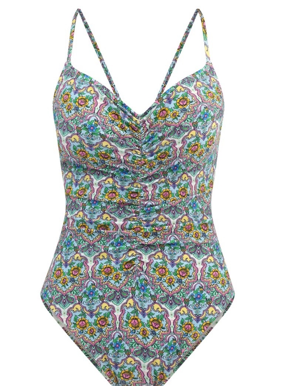 Jessica Simpson Teal Floral One-Piece Swimsuit with Multi-Color Print